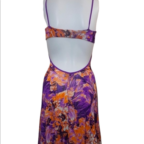 Vtg Just Cavalli Orange and Purple Floral Open Back Dress w- Convertible Straps - Picture 5 of 7